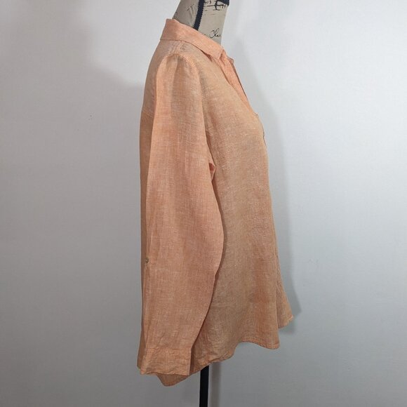 Sigrid Olsen Top M Orange Linen Roll Tab Tunic Beach Coastal Grandmother Shirt - Picture 7 of 9
